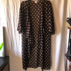 LuLaRoe semi sheer long kimono style wrap coverup overlay Black and Tan polka M